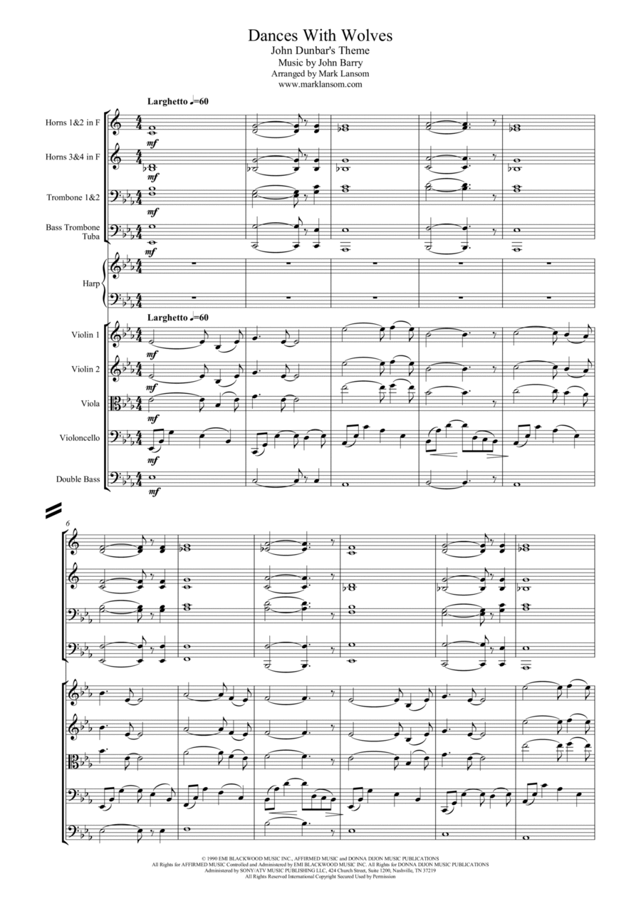 The John Dunbar Theme Chamber Orchestra scores gallery preview page 1
