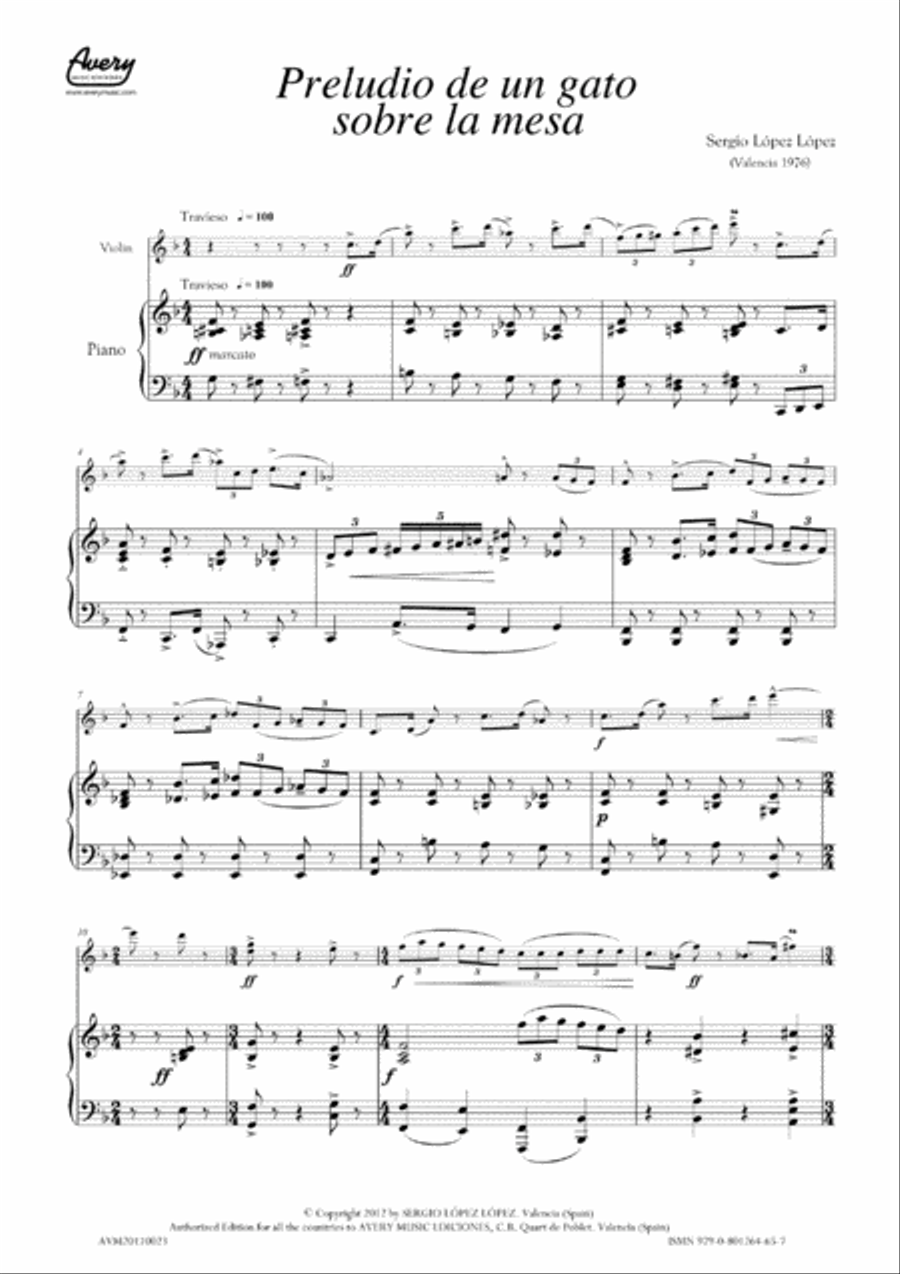 Preludio de un gato sobre la mesa Violin Solo scores gallery preview page 2