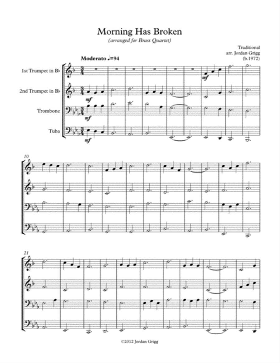 Morning Has Broken (Brass Quartet) Brass Quartet scores gallery preview page 1