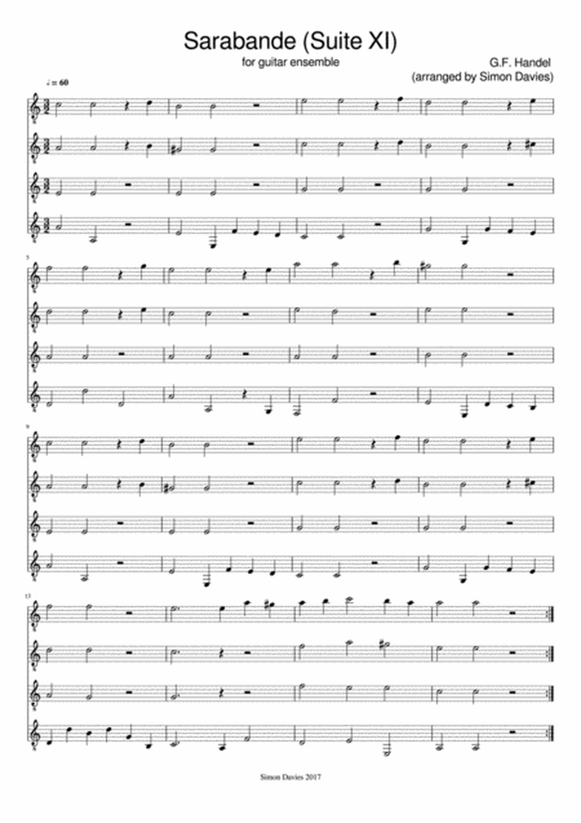 Sarabande (from Suite no.11) - G.F. Handel arranged for guitar ensemble image number null