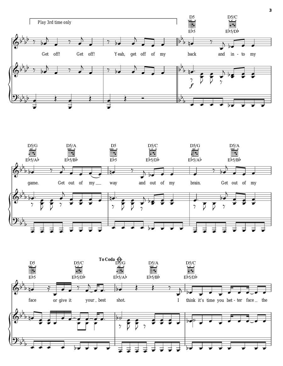 Get Off My Back Piano, Vocal, Guitar scores gallery preview page 3