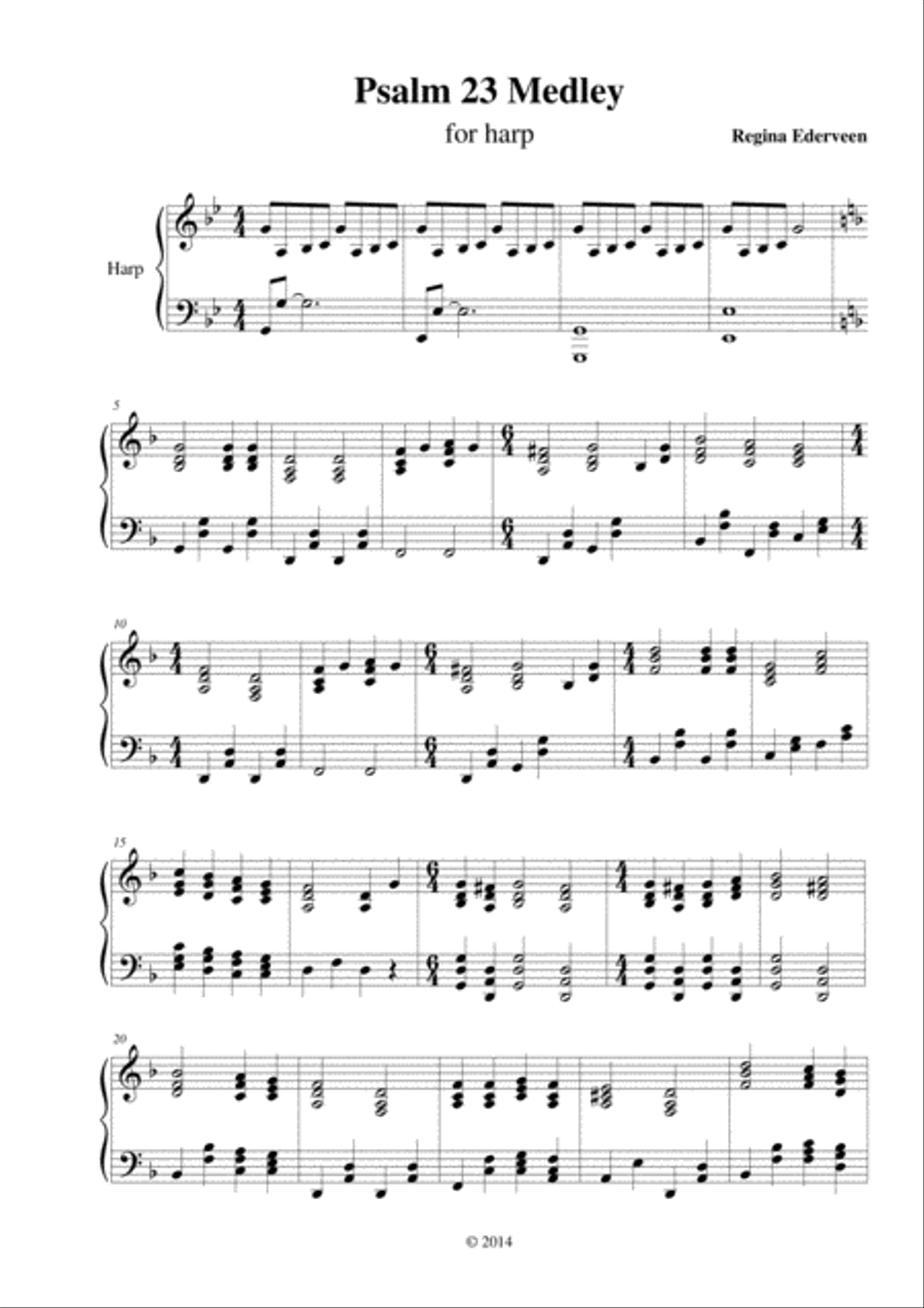 Psalm 23 medley - pedal harp solo Pedal Harp scores gallery preview page 1