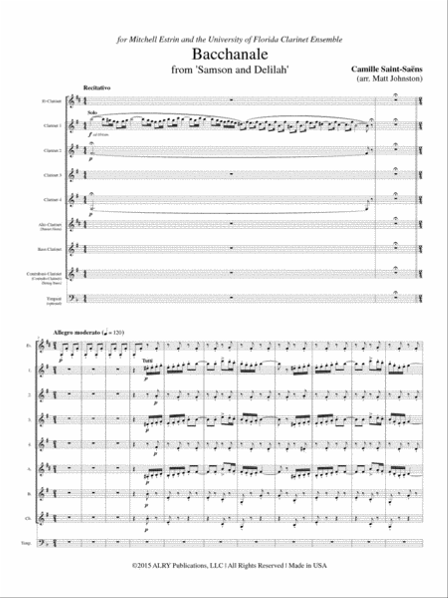 Bacchanale from Samson and Delilah for Clarinet Choir Clarinet Choir scores gallery preview page 2