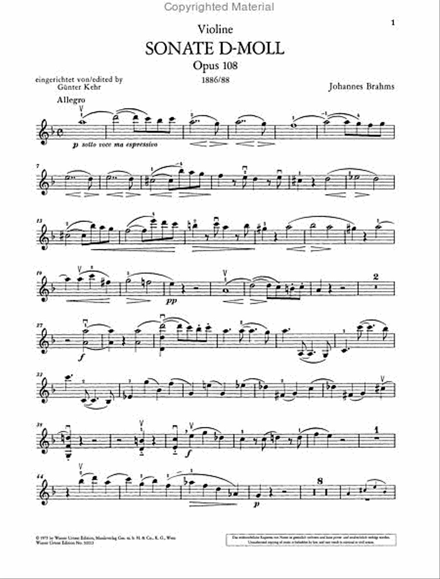 Sonata for Piano and Violin, D minor, Op. 108 Violin Solo scores gallery preview page 3