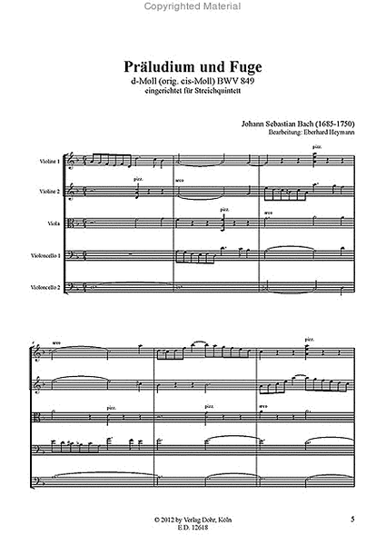 Präludium und Fuge d-Moll BWV 849 (für Streichquintett) (original cis-Moll)