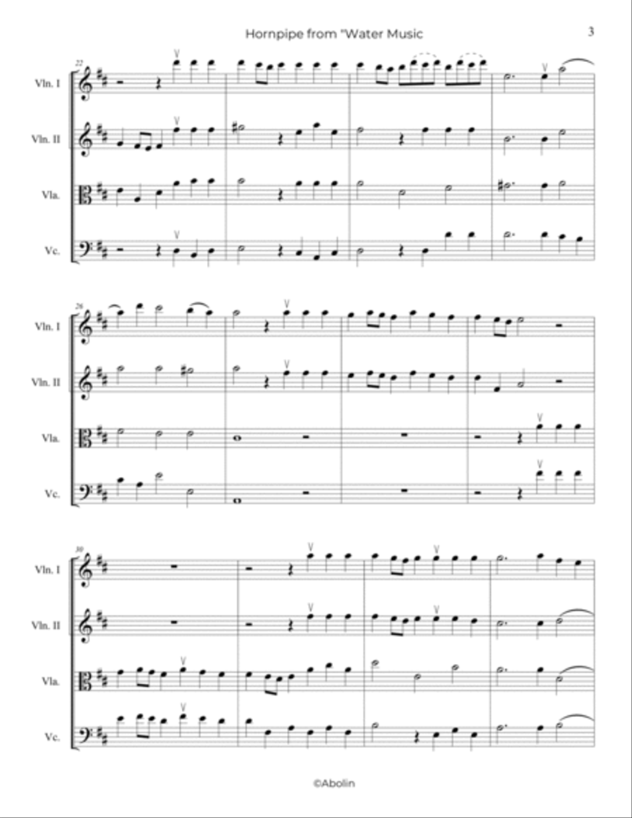 Handel: Alla Hornpipe from Water Music, Suite No.2 - String Quartet String Quartet scores gallery preview page 4