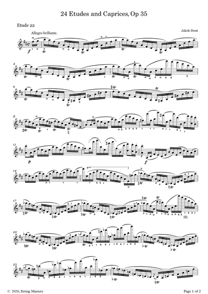DONT 24 Etudes and Caprices Op35, for Violin No 22