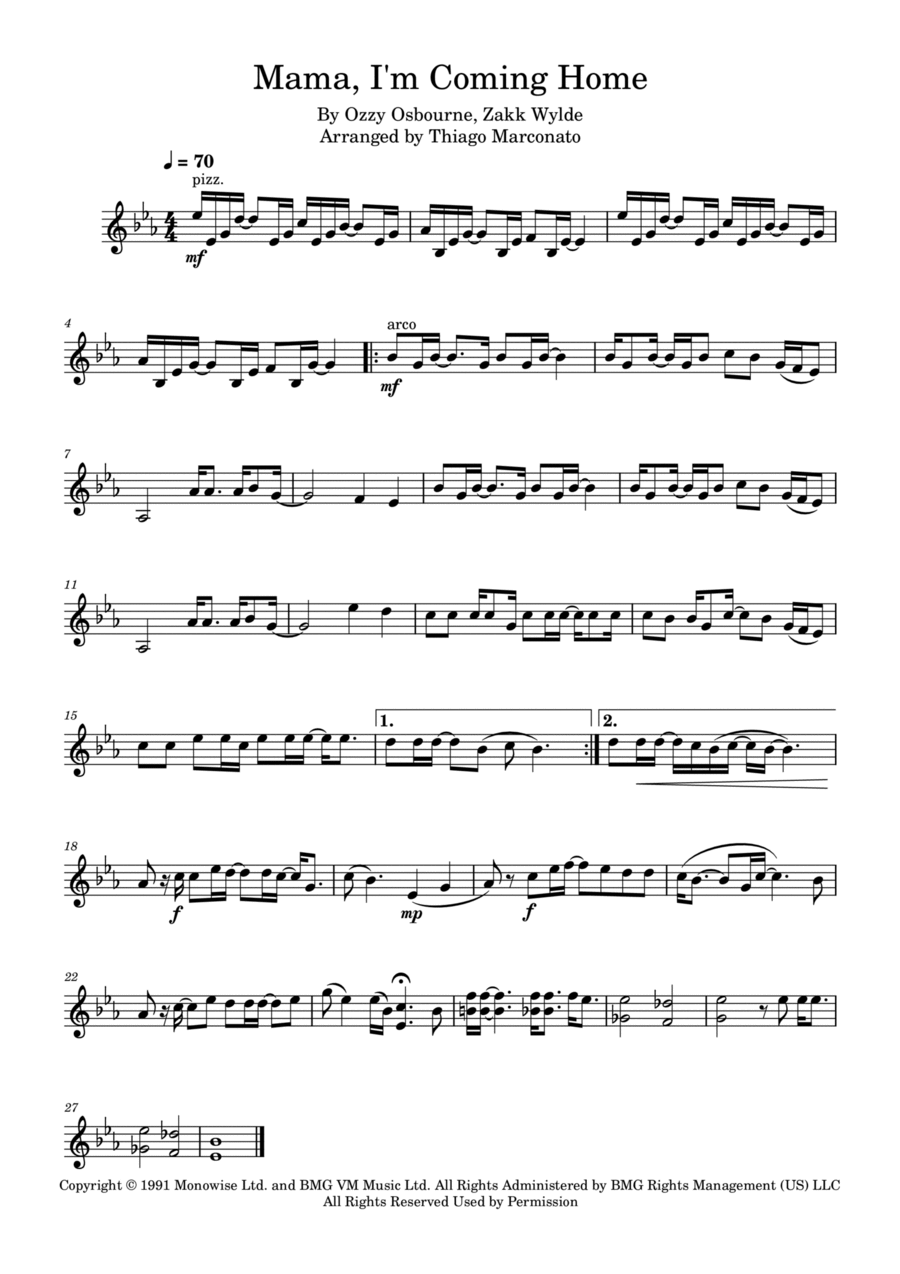 Mama, I'm Coming Home Violin Solo scores gallery preview page 1