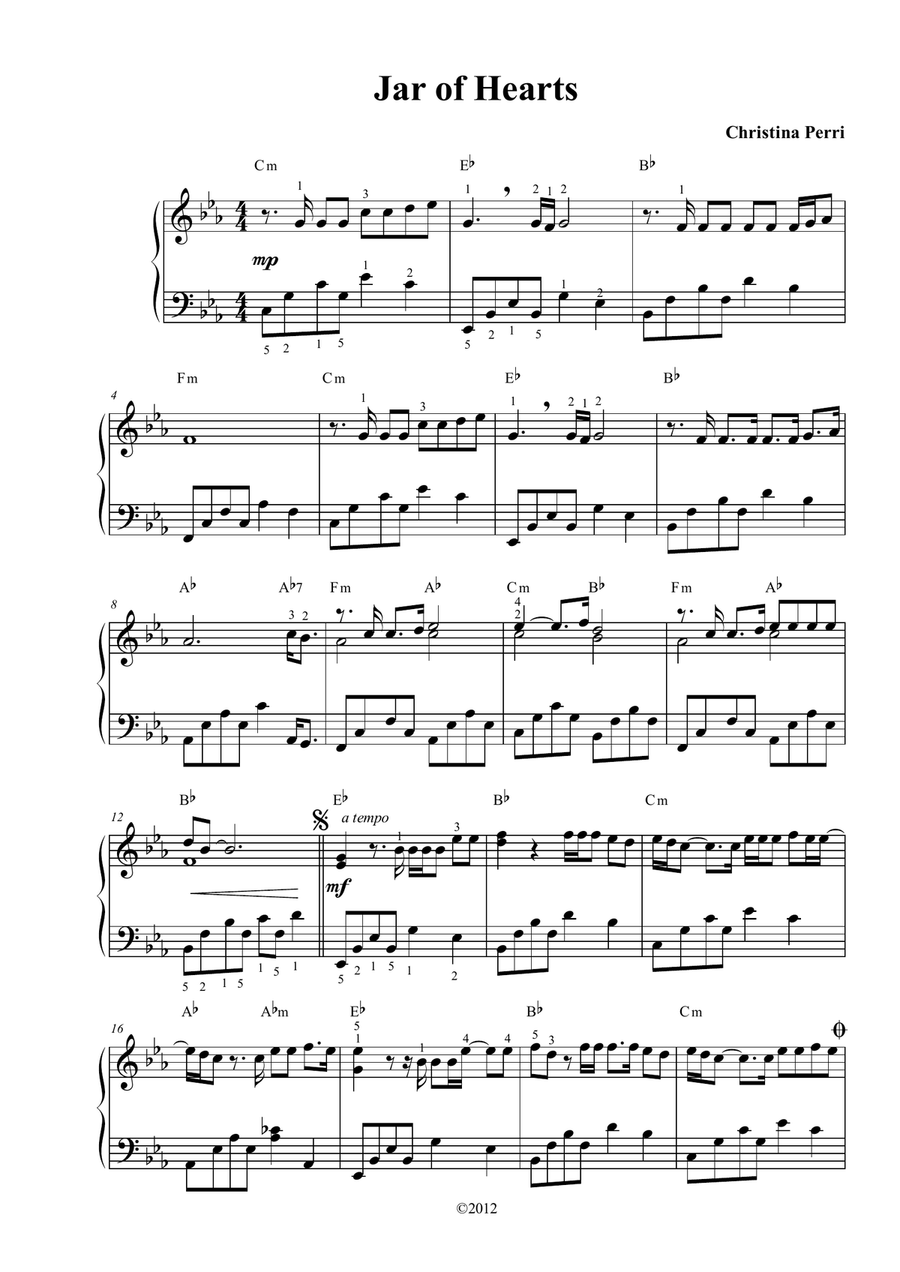 Jar Of Hearts Piano Solo scores gallery preview page 1