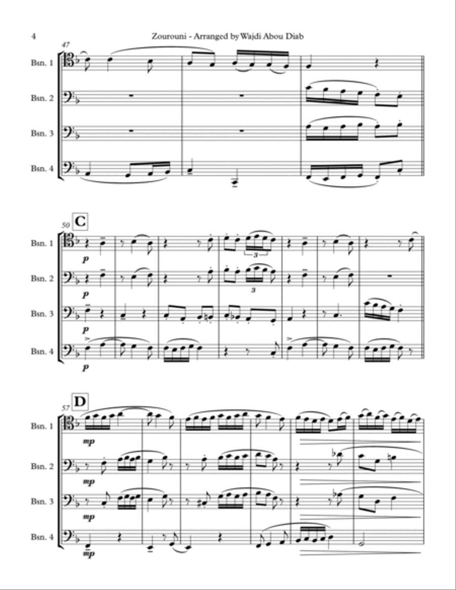 Zourouni (Arabic Song) - Bassoon Quartet Woodwind Quartet scores gallery preview page 4