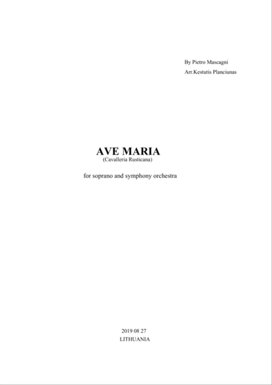 Ave Maria, Cavalleria Rusticana (For soprano and symphony orchestra) Full Orchestra scores gallery preview page 1