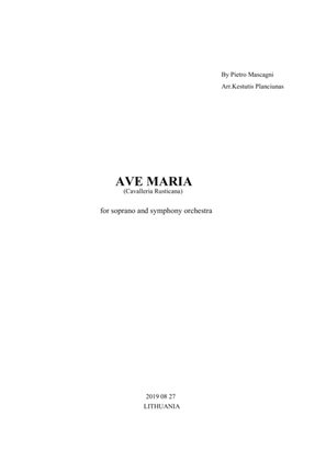 Ave Maria, Cavalleria Rusticana (For soprano and symphony orchestra)