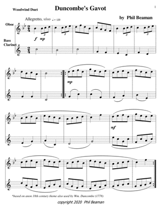 Duncombe's Gavot-Woodwind Duet 5-oboe/bass clarinet