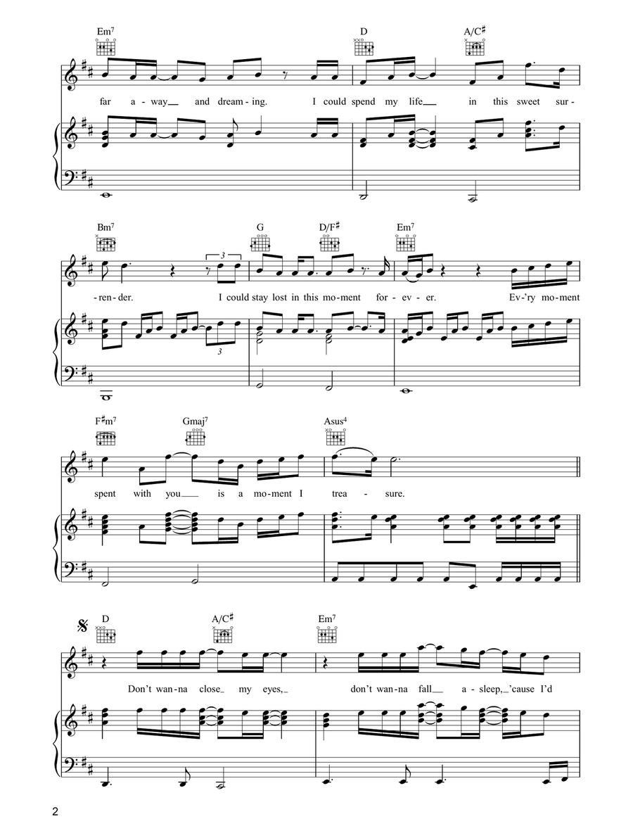 I Don't Want To Miss A Thing Piano, Vocal, Guitar scores gallery preview page 2
