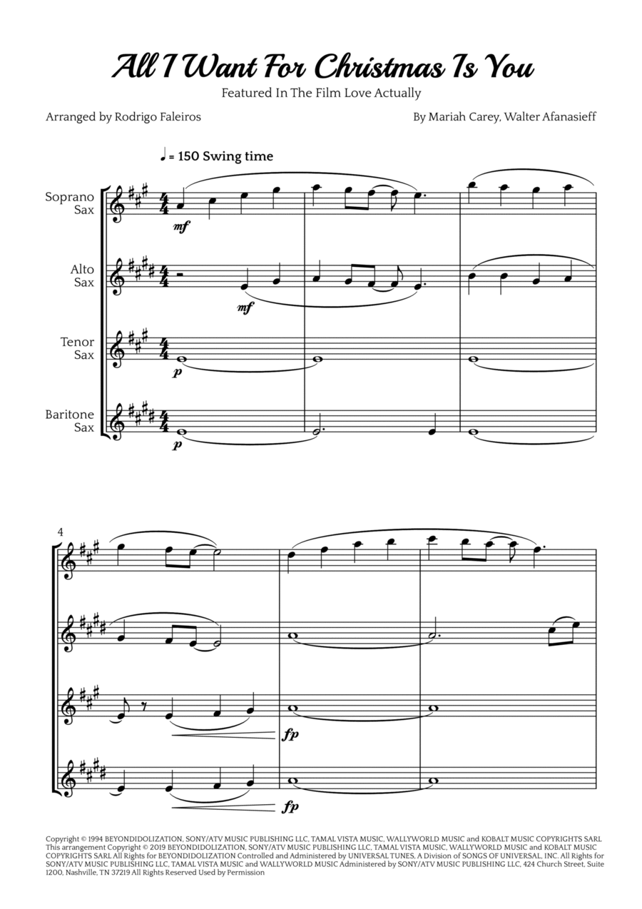 All I Want For Christmas Is You Saxophone Quartet scores gallery preview page 1