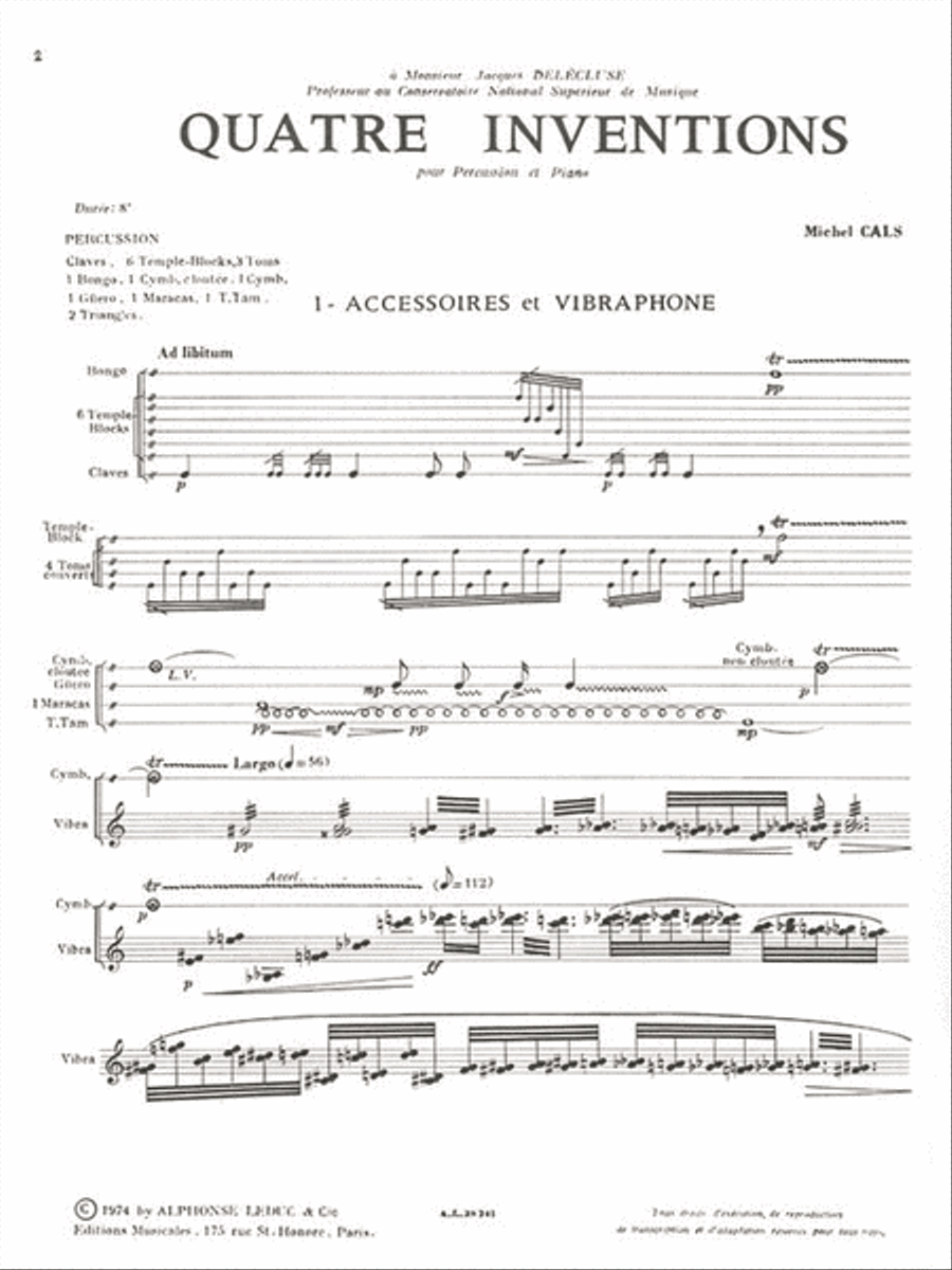 Quatre Inventions Pour Percussion Et Piano Piano scores gallery preview page 2