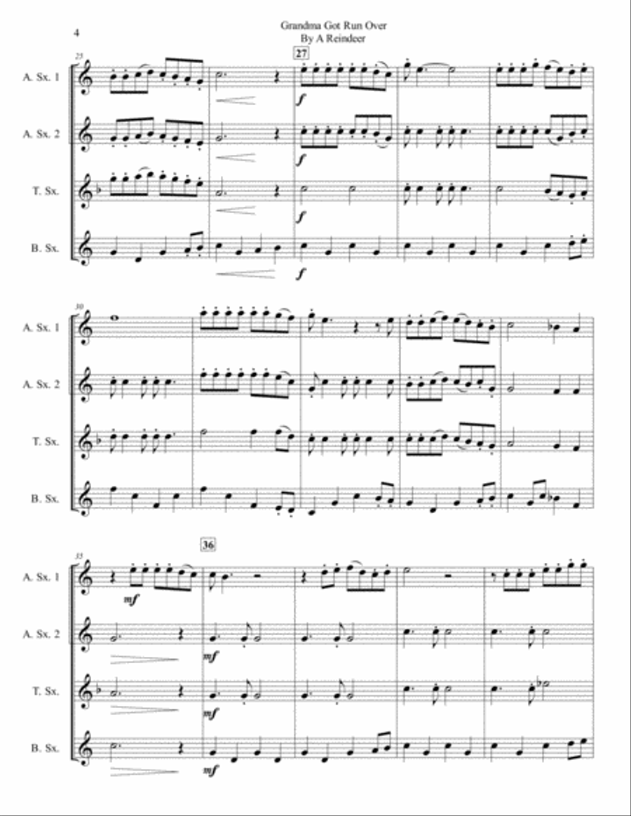 Grandma Got Run Over By A Reindeer Grandma Got Run Over By A Reindeer Woodwind Quartet scores gallery preview page 4