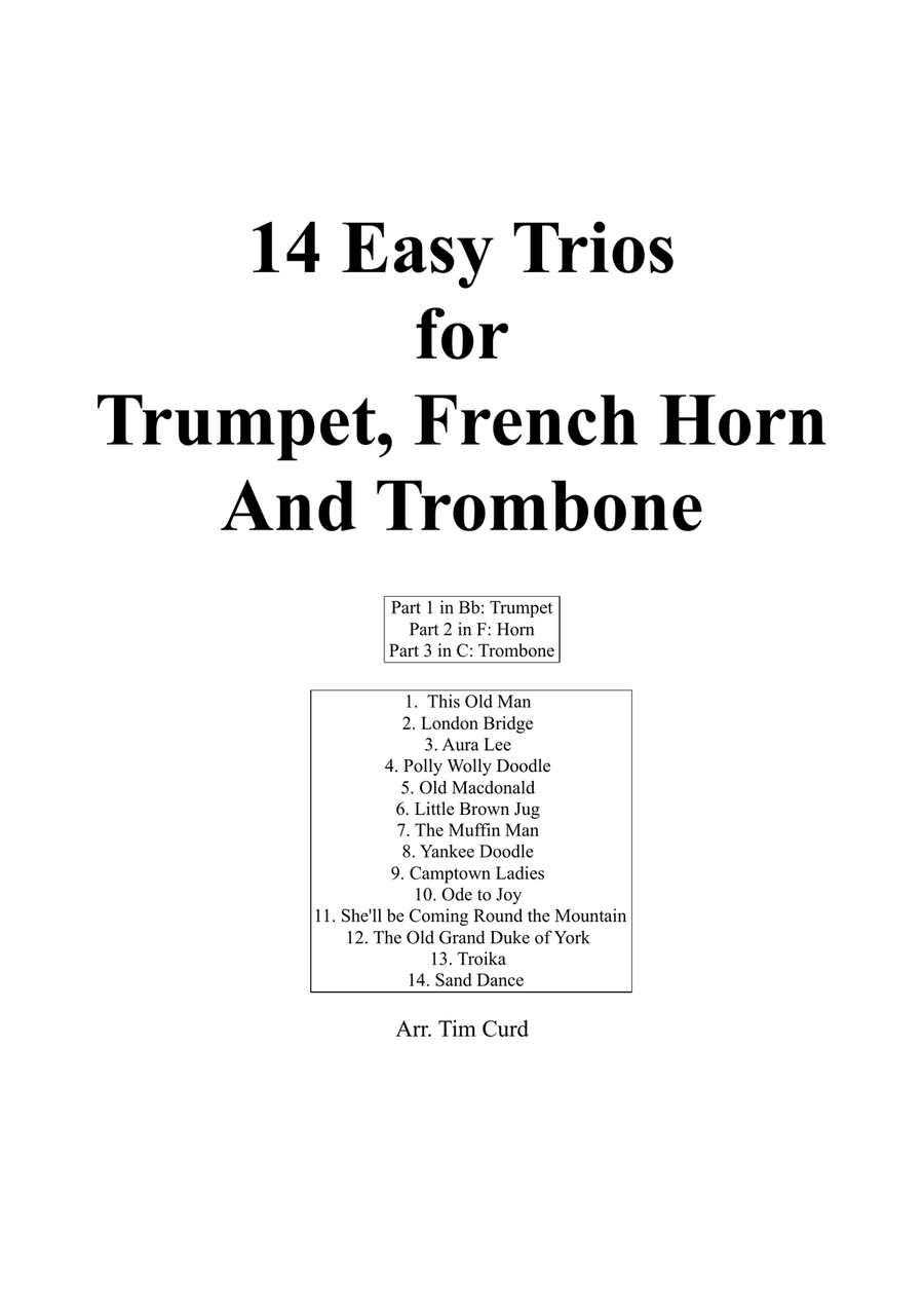 14 Easy Trios For Trumpet, French Horn And Trombone Brass Trio scores gallery preview page 1