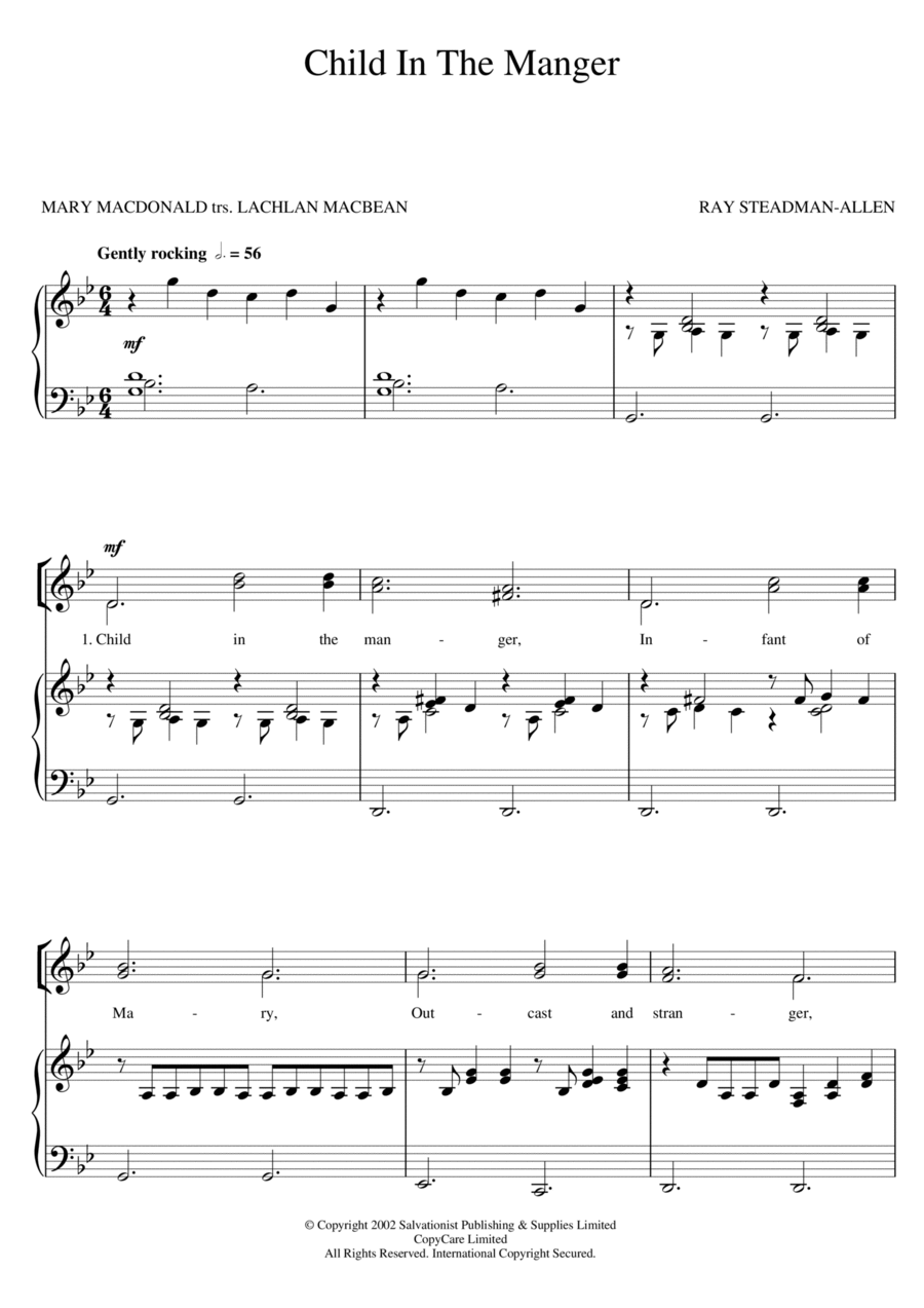 Child In The Manger Unison Choir scores gallery preview page 1
