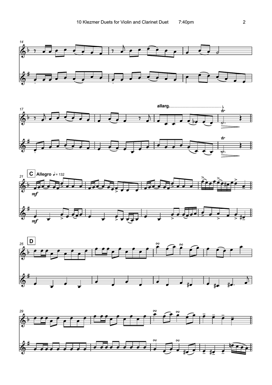 10 Klezmer Duets for Violin and Clarinet Clarinet scores gallery preview page 4