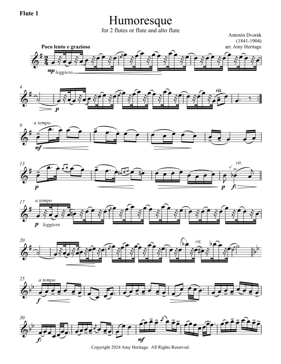 Humoresque Flute Duet scores gallery preview page 1