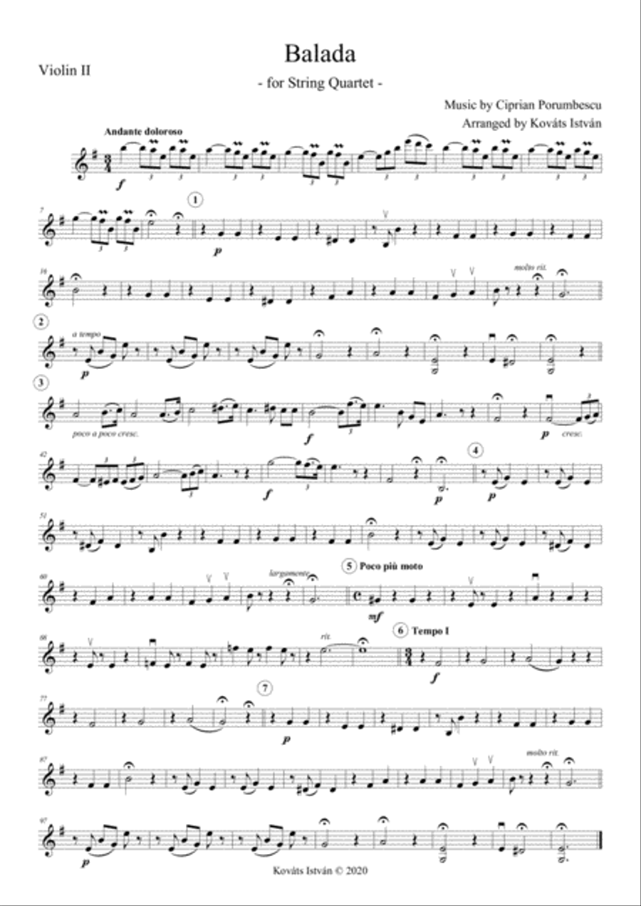 Balada (Porumbescu) for String Quartet String Quartet scores gallery preview page 3