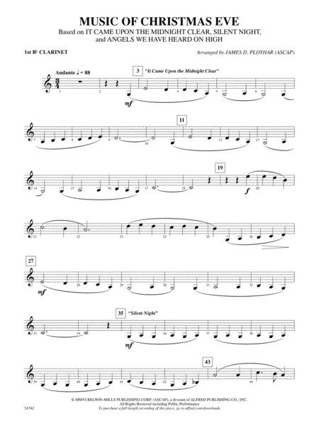 Music of Christmas Eve (Based on "It Came Upon the Midnight Clear," "Silent Night," and "Angels We Have Heard on High"): 1st B-flat Clarinet