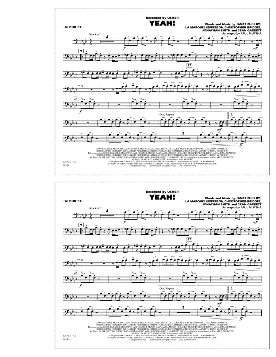 Yeah! - Trombone Marching Band scores gallery preview page 1