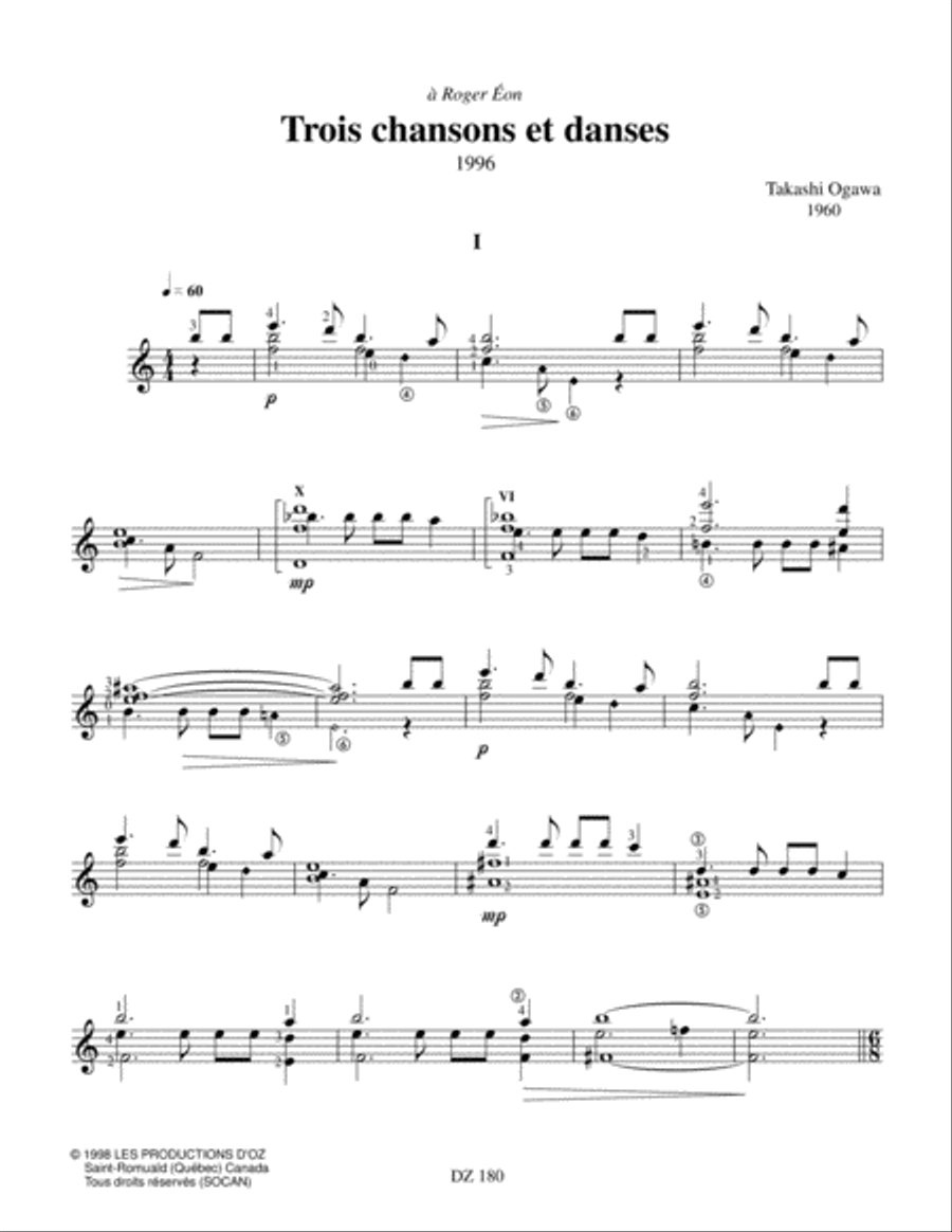 Trois chansons et danses Classical Guitar scores gallery preview page 3