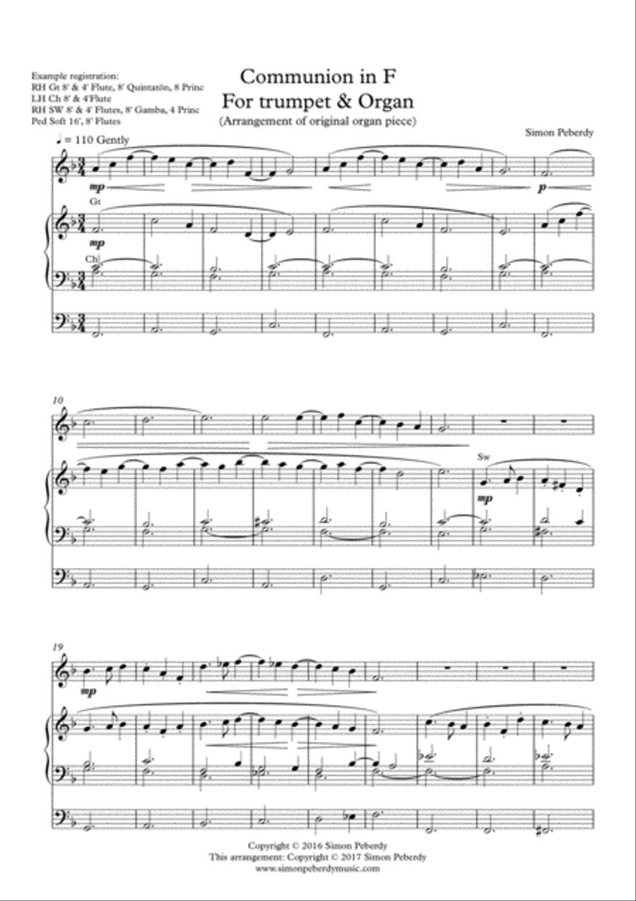 Communion in F for Trumpet and Organ by Simon Peberdy Trumpet Duet scores gallery preview page 2