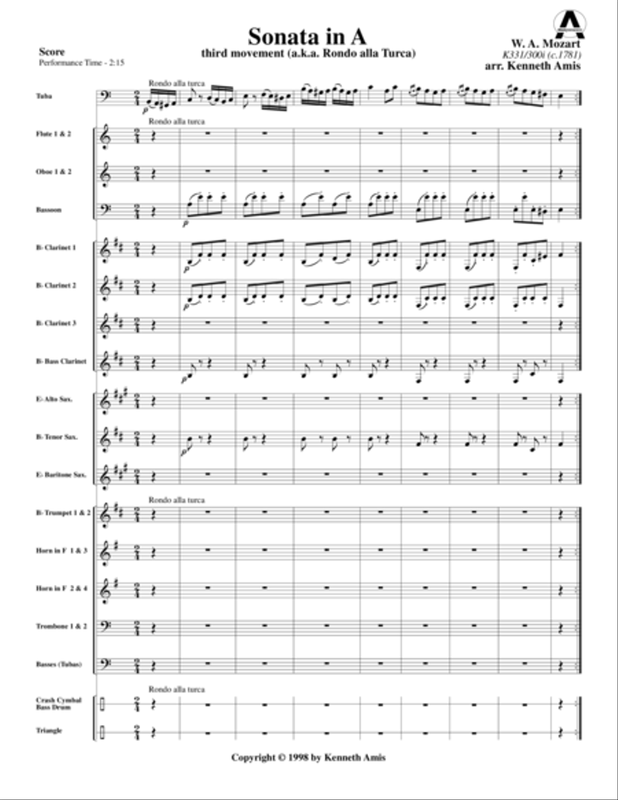 Piano Sonata in A (Third Movement --a.k.a. Turkish March) for tuba and concert band Concert Band scores gallery preview page 4
