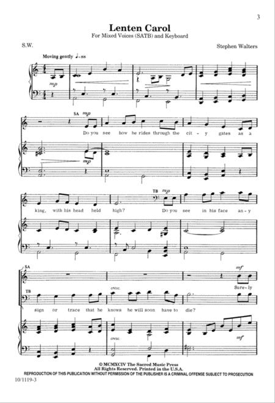 Lenten Carol Lenten Carol 4-Part scores gallery preview page 3