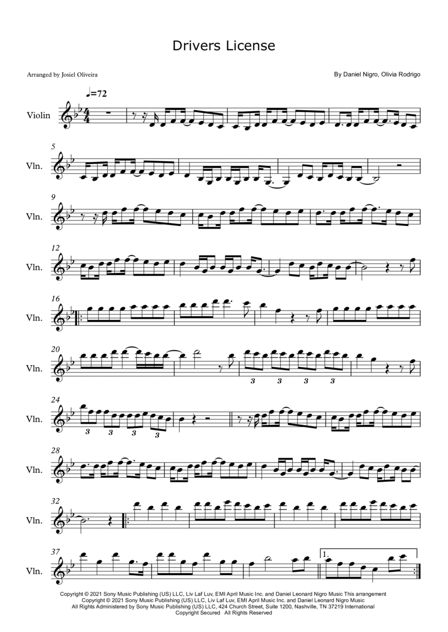 Drivers License Violin Solo scores gallery preview page 1