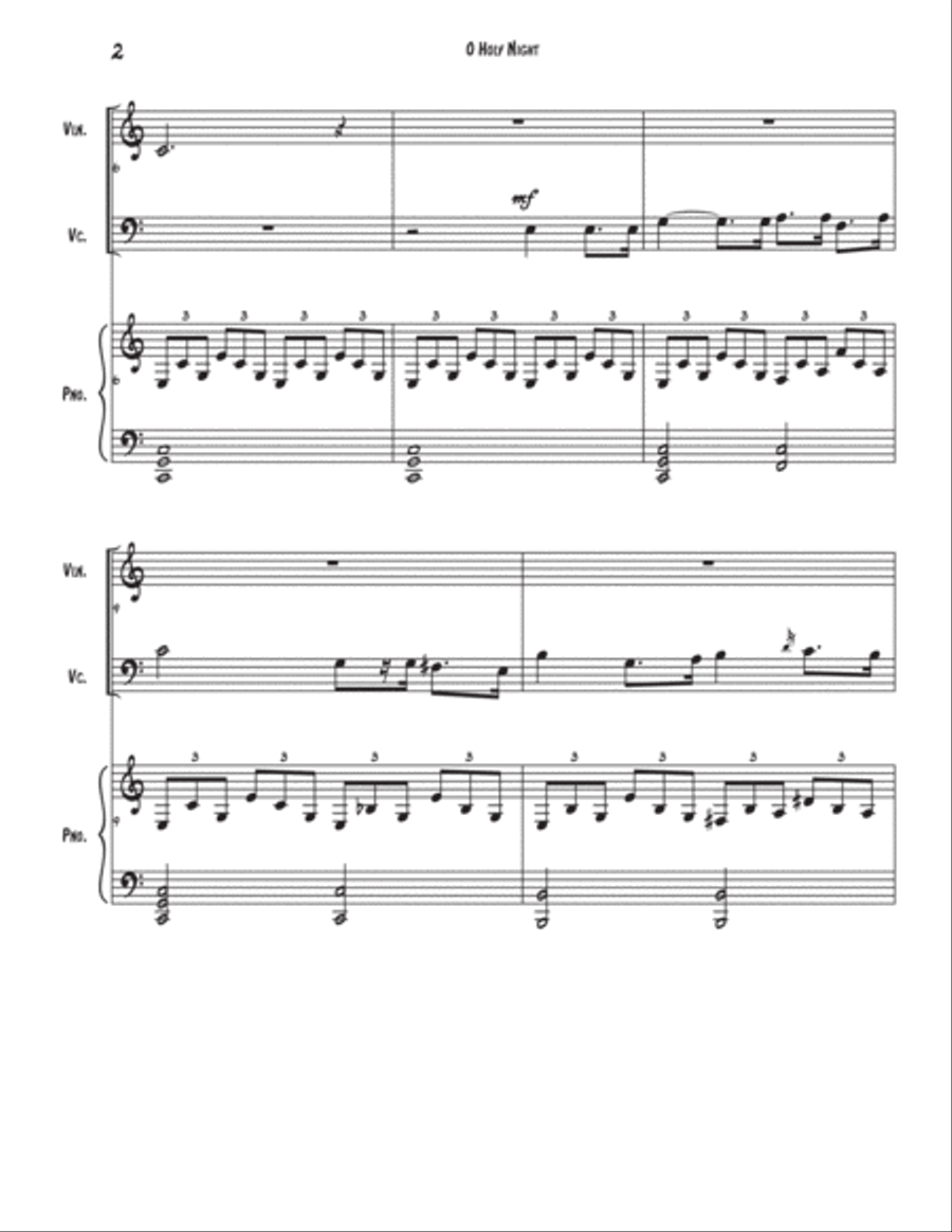 O Holy Night for Trio (Violin, Cello, and Piano) Parts Included, Digital Download Piano Trio scores gallery preview page 2