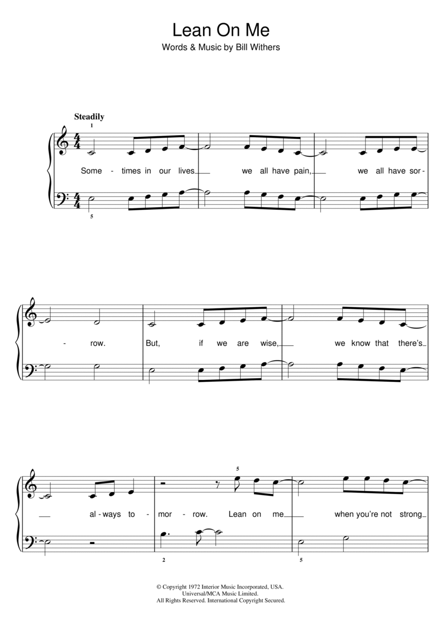 Lean On Me Easy Piano scores gallery preview page 1