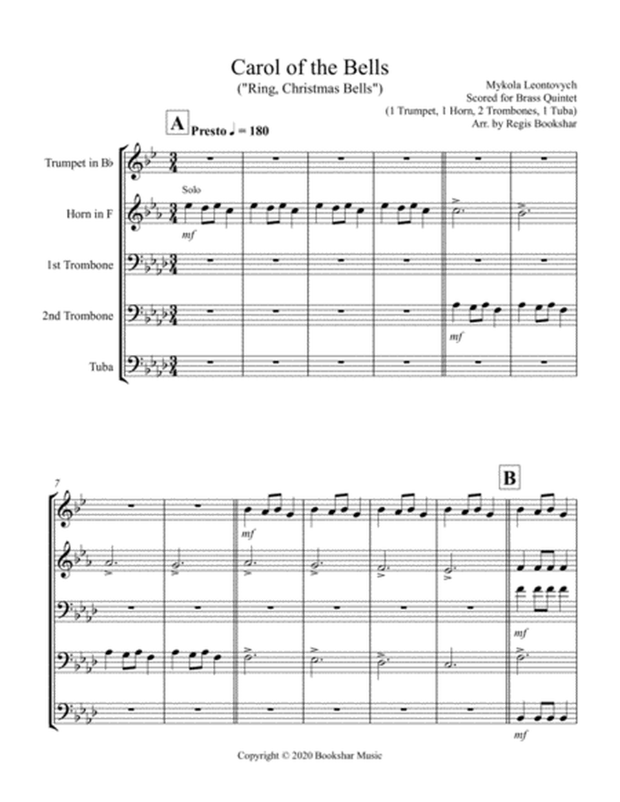 Carol of the Bells (F min) (Brass Quintet - 1 Trp, 1 Hrn, 2 Trb, 1 Tuba) image number null