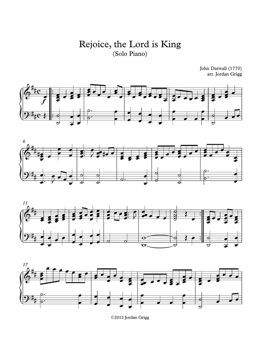 Rejoice, the Lord is King (Solo Piano) Rejoice, the Lord is King (Solo Piano) Piano Method scores gallery preview page 1