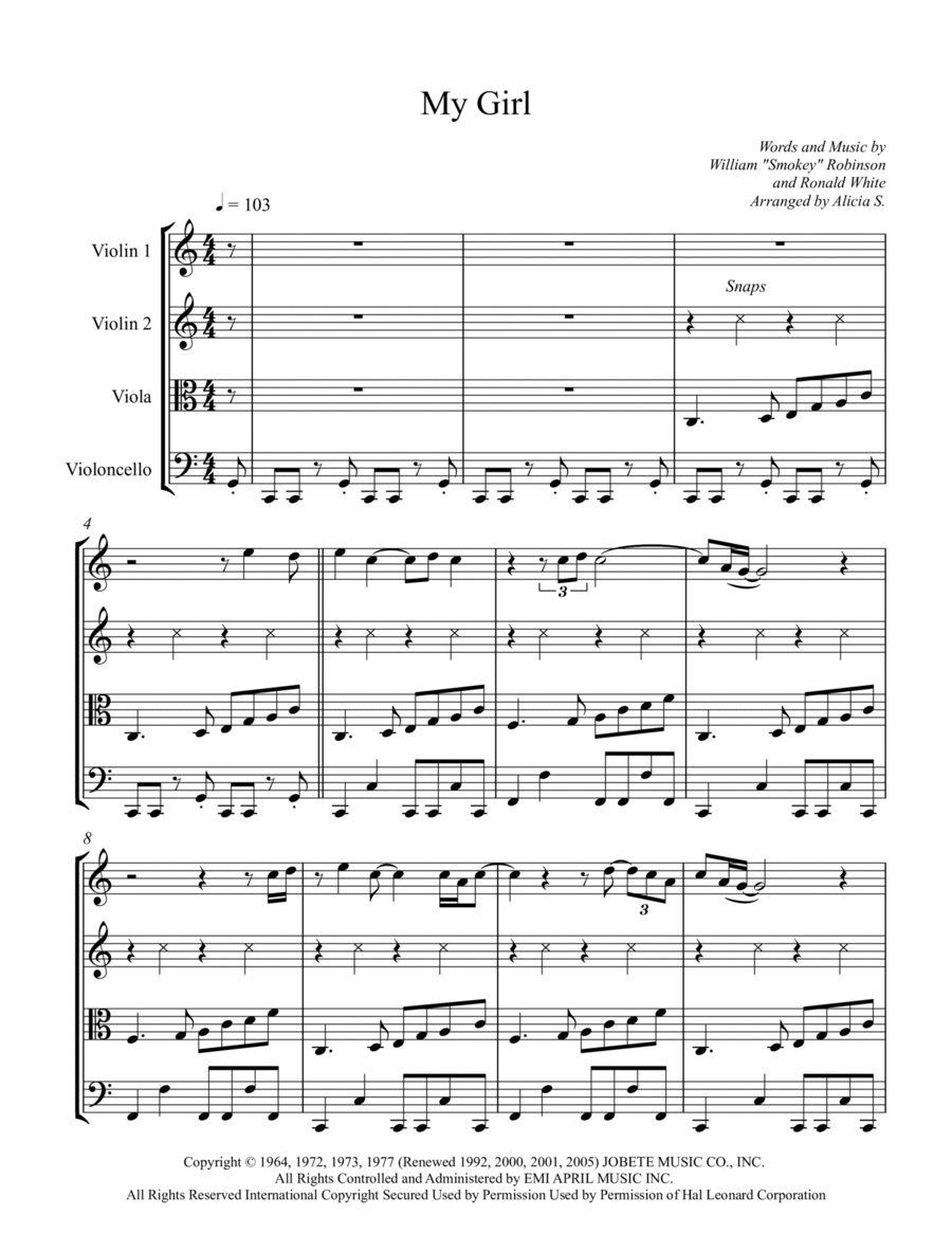 My Girl String Quartet scores gallery preview page 1