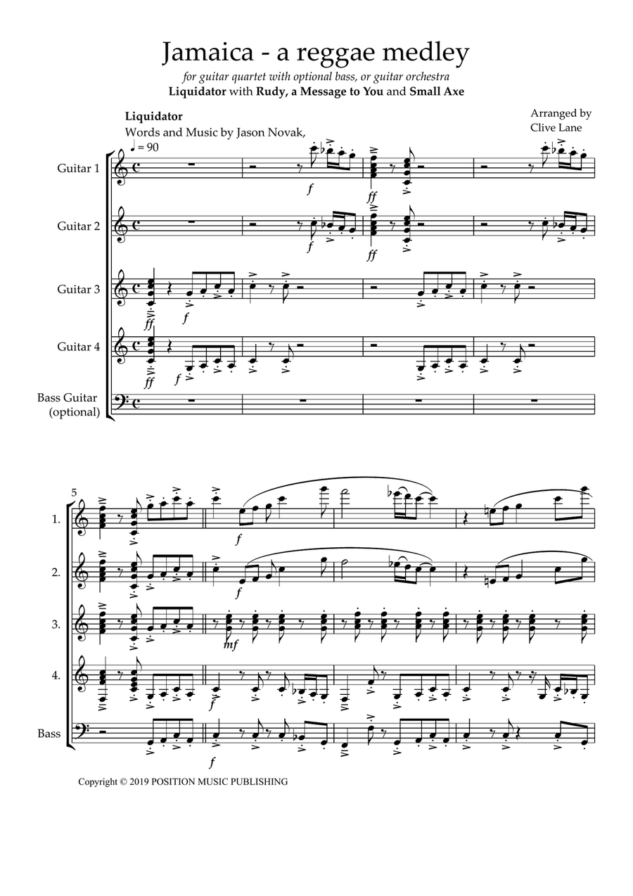 Medley: Liquidator with Rudy A Message To You and Small Axe Guitar Ensemble scores gallery preview page 3