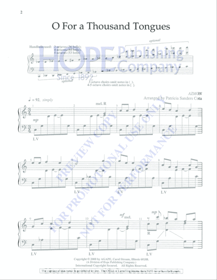 O for a Thousand Tongues O for a Thousand Tongues 5-Octaves scores gallery preview page 2