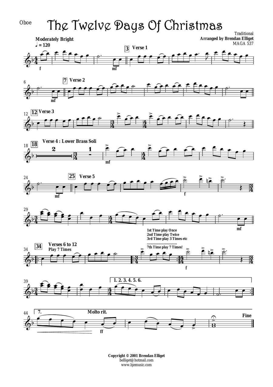 The Twelve Days of Christmas - Concert Band Score and Parts PDF Concert Band scores gallery preview page 3