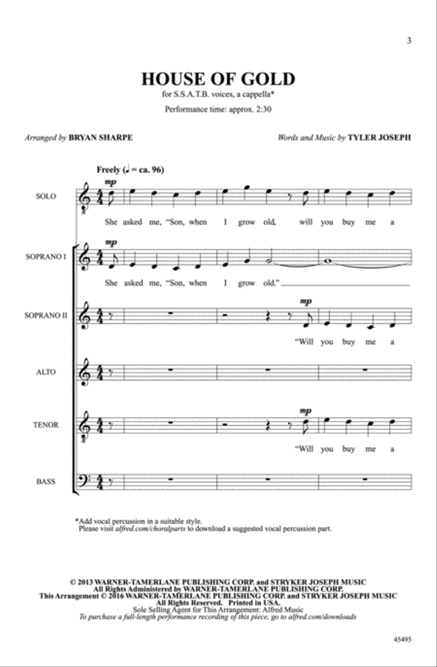 House of Gold House of Gold A Cappella scores gallery preview page 1