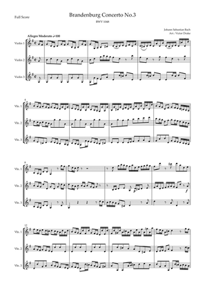 Brandenburg Concerto No. 3 in G major, BWV 1048 1st Mov. (J.S. Bach) for Violin Trio