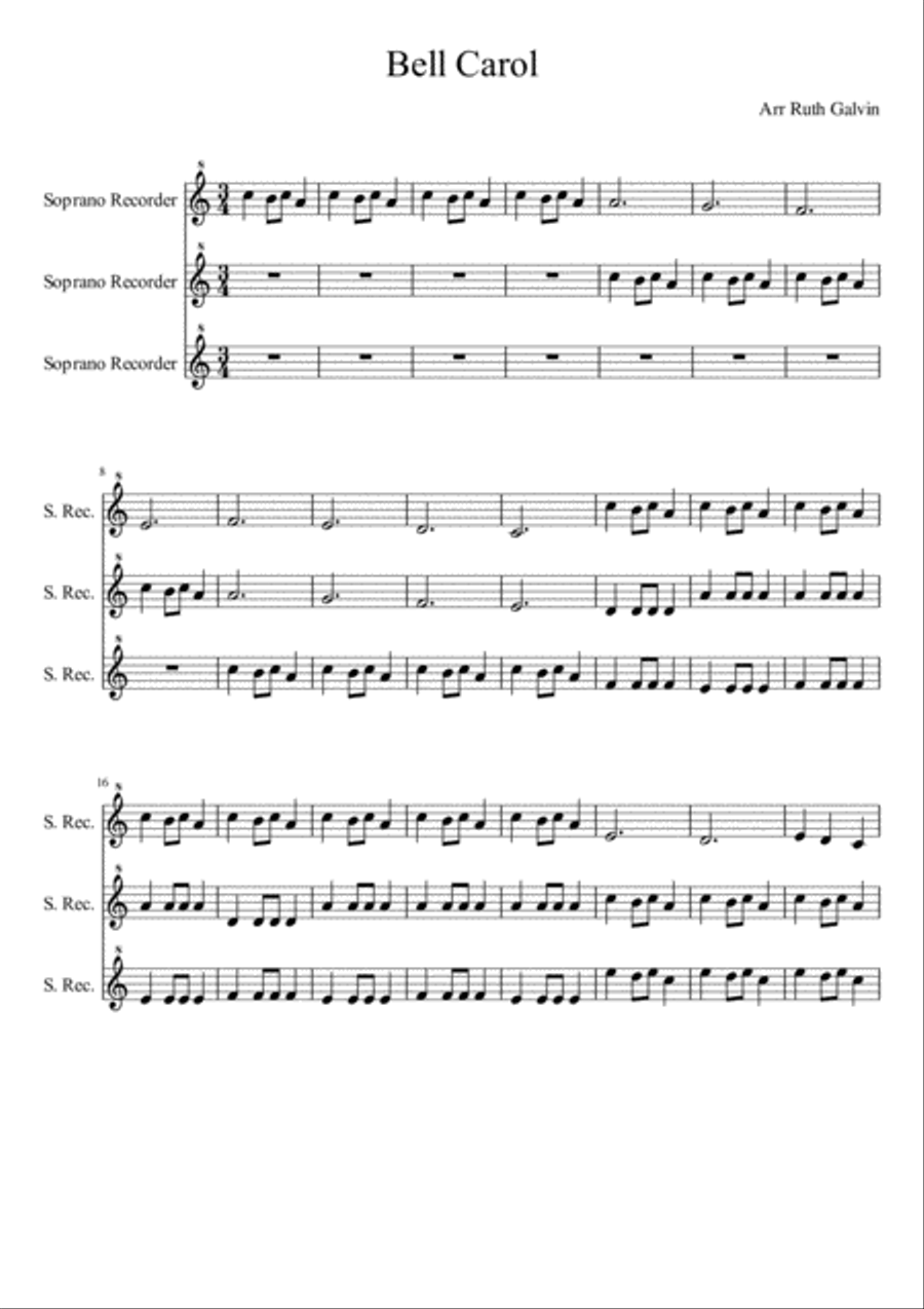 Bell Carol for 3 recorders / flutes Small Ensemble scores gallery preview page 1