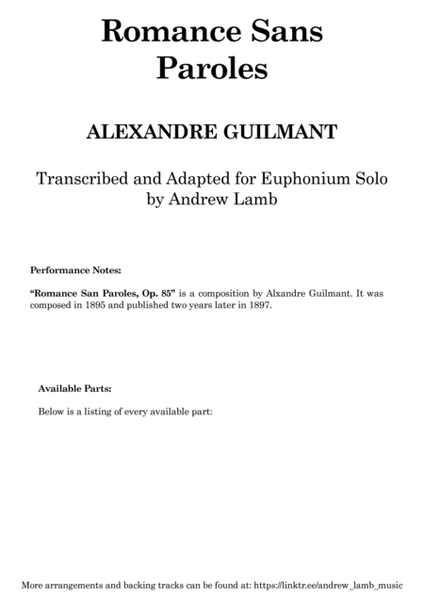 Alexandre Guilmant | Romance Sans Paroles, Op. 85 | for Euphonium Solo image number null