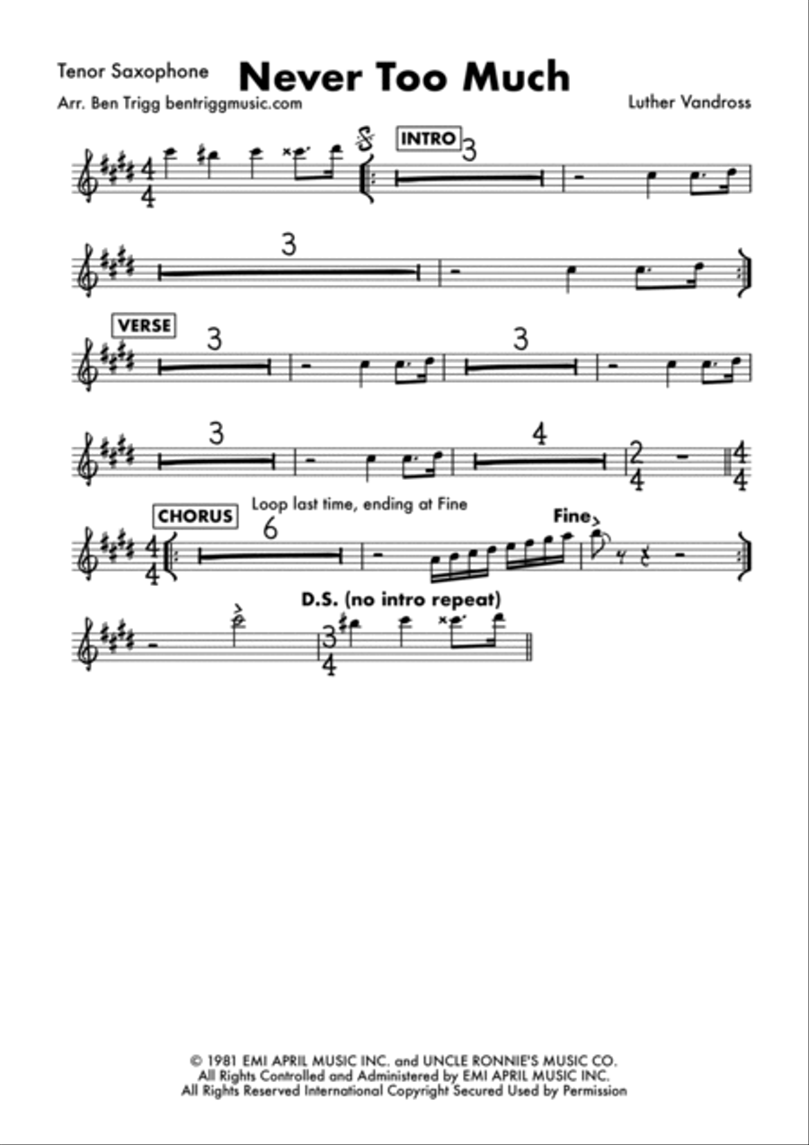 Never Too Much Tenor Saxophone scores gallery preview page 4
