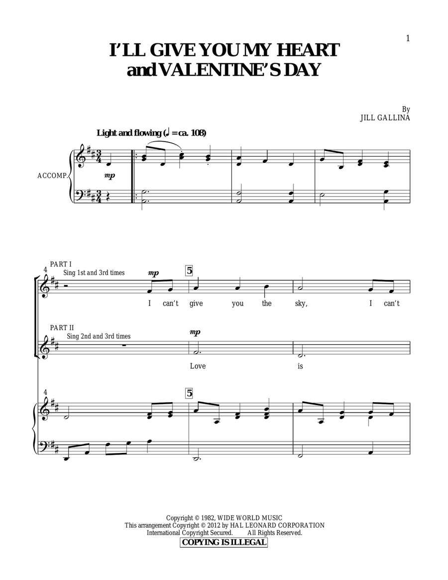I'll Give You My Heart & Valentine's Day Choir scores gallery preview page 1
