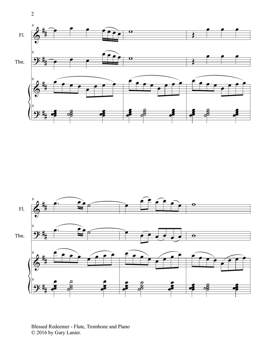 BLESSED REDEEMER (Trio – Flute, Trombone & Piano with Score/Parts) Flute scores gallery preview page 3