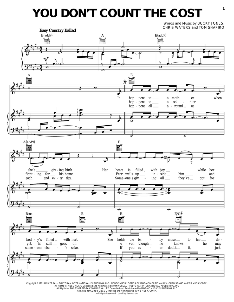 You Don't Count The Cost Piano, Vocal, Guitar scores gallery preview page 1