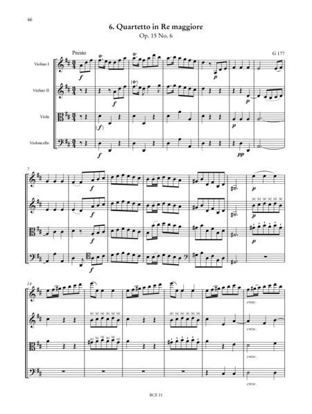 6 Quartets for 2 Violins, Viola and Violoncello Op. 15 (G 177-182). Critical Edition